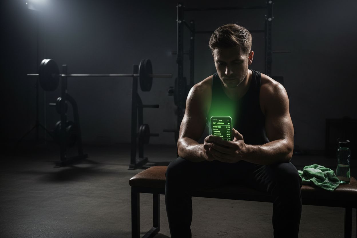 A person reviewing a workout plan on an iPhone after training