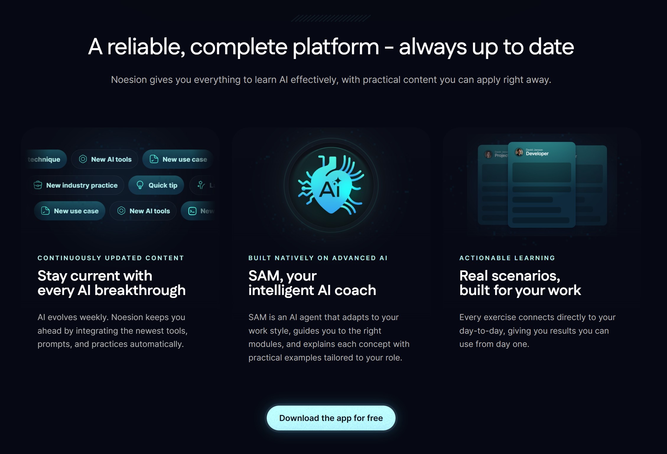 section réassurance landing page noesion