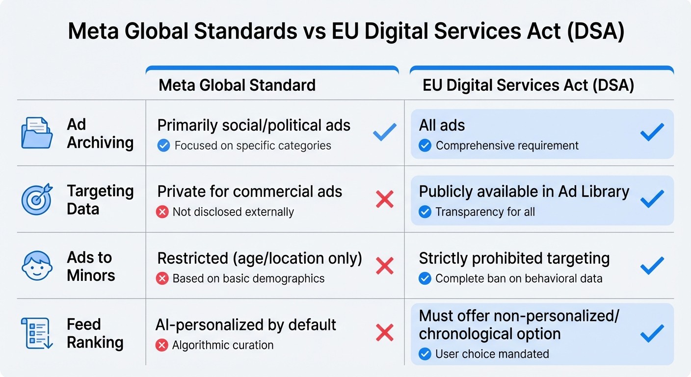 Meta Global Standards vs EU DSA Transparency Requirements Comparison