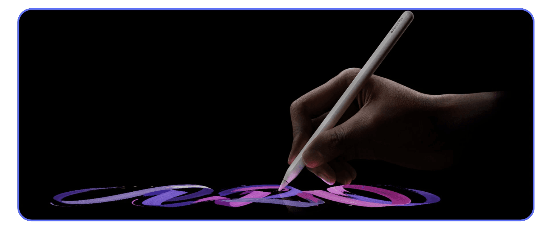 Hand using Apple Pencil to draw colorful strokes on an iPad screen, highlighting precision stylus control for digital design.