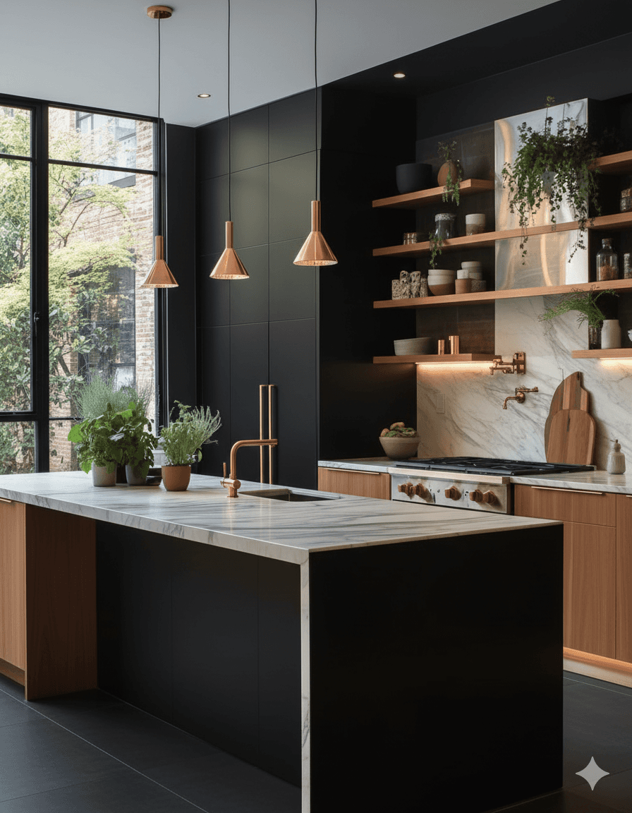 Image of a kitchen with different shelves