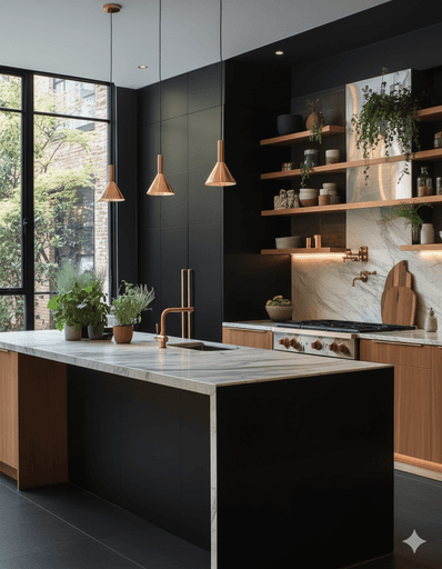 Image of a kitchen with different shelves