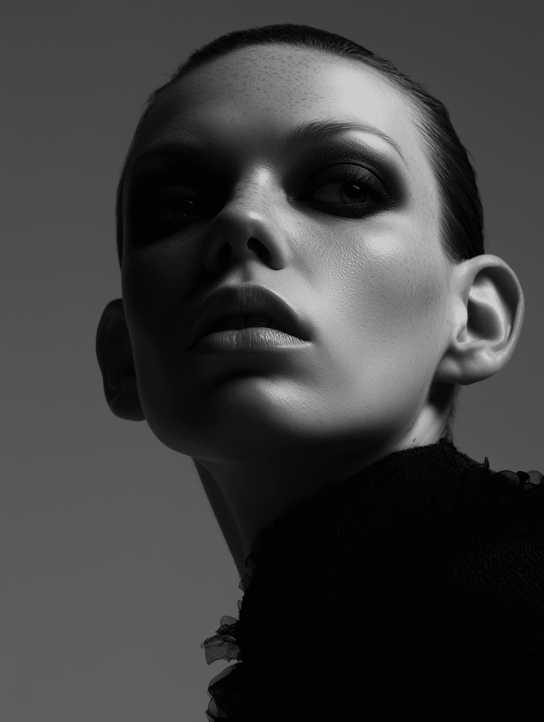 a woman with her eyes closed in the dark