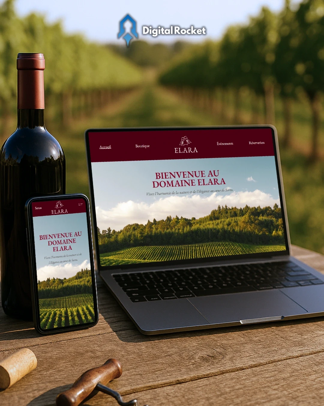 Site e-commerce pour un domaine viticole à Nîmes, réalisé par Tommy Serrano, créateur de sites web à Villetelle. Design élégant pour valoriser les vins et le terroir local.