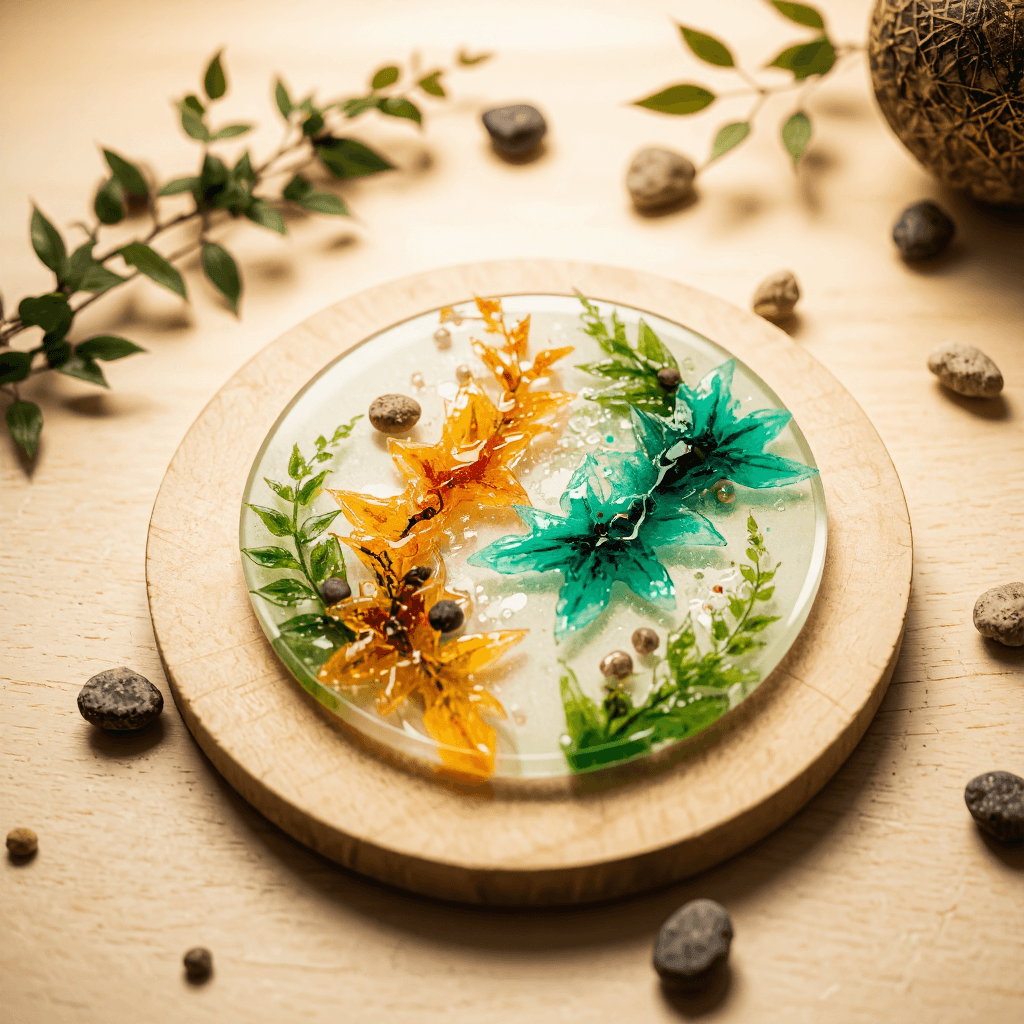 product photography of round resin art piece