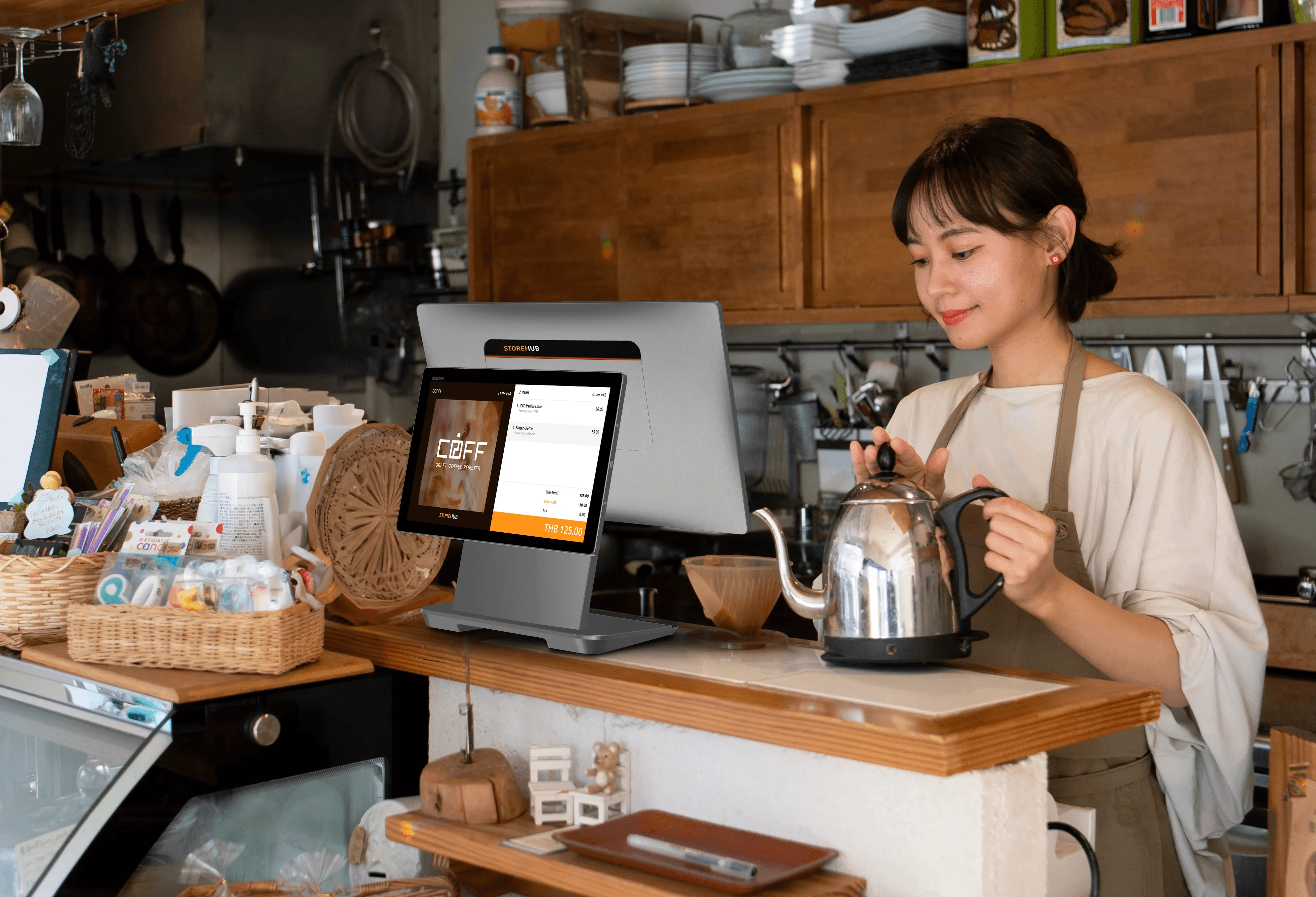 Cafe POS system in the Thailand managing takeaway orders, QR payments and digital wallets for coffee shops