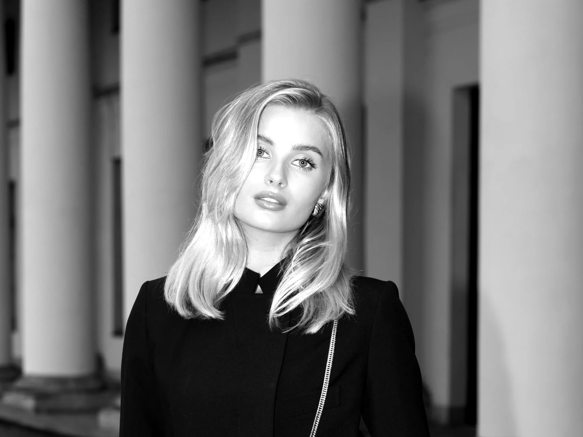 Black and white portrait of Honey at night