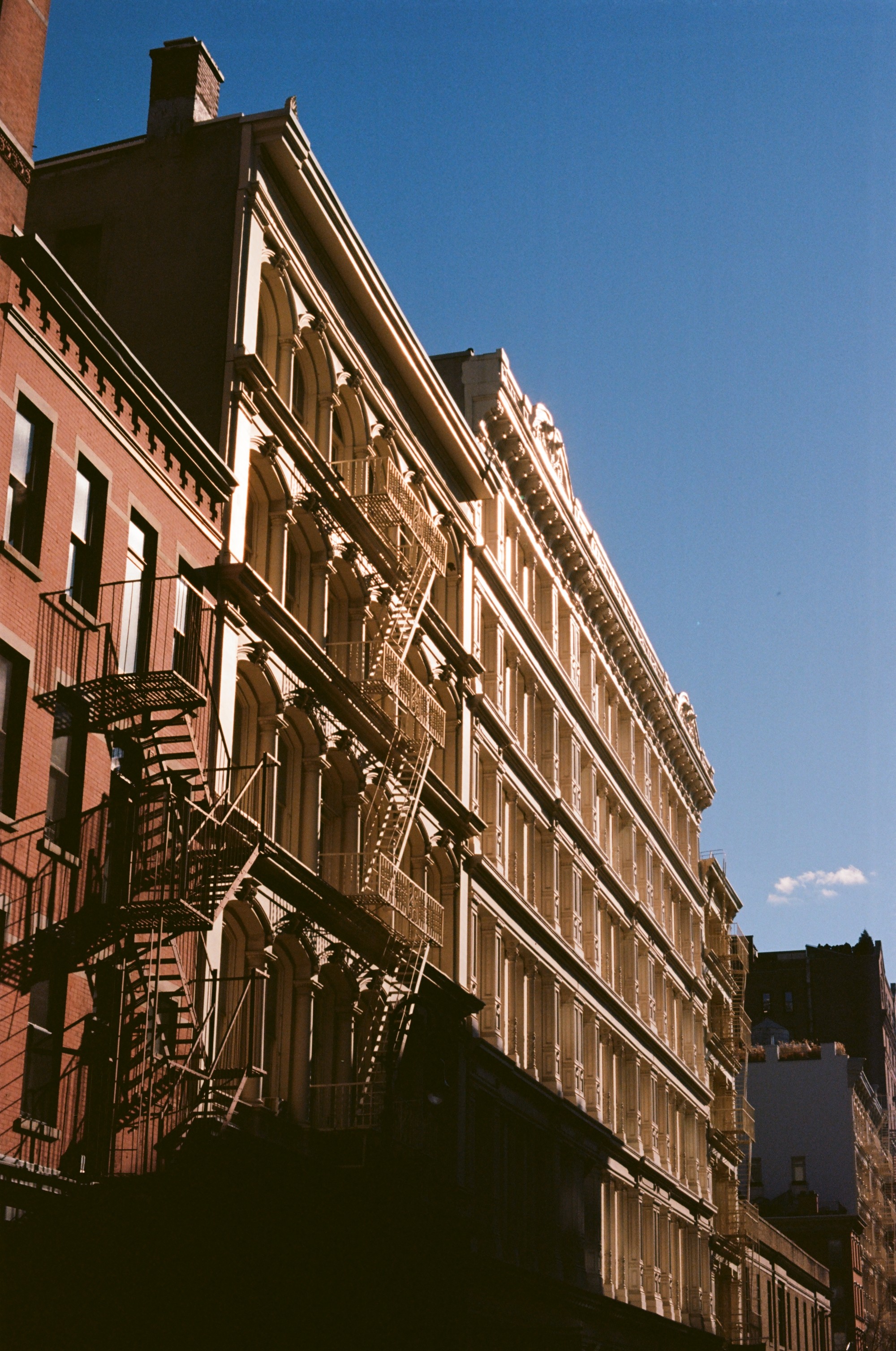 Brick buildings on a quiet city street