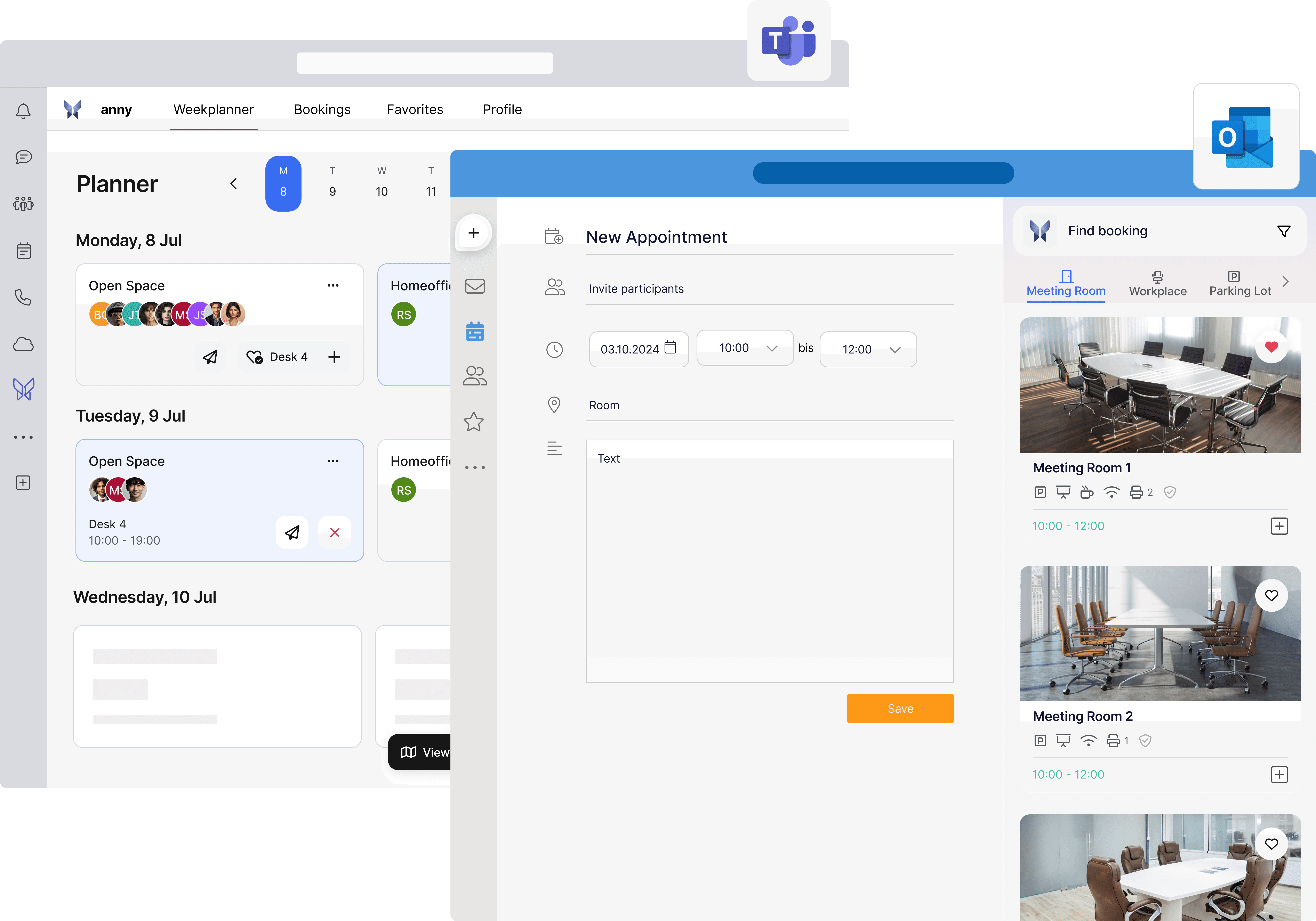 Outlook Integration für Räume von anny