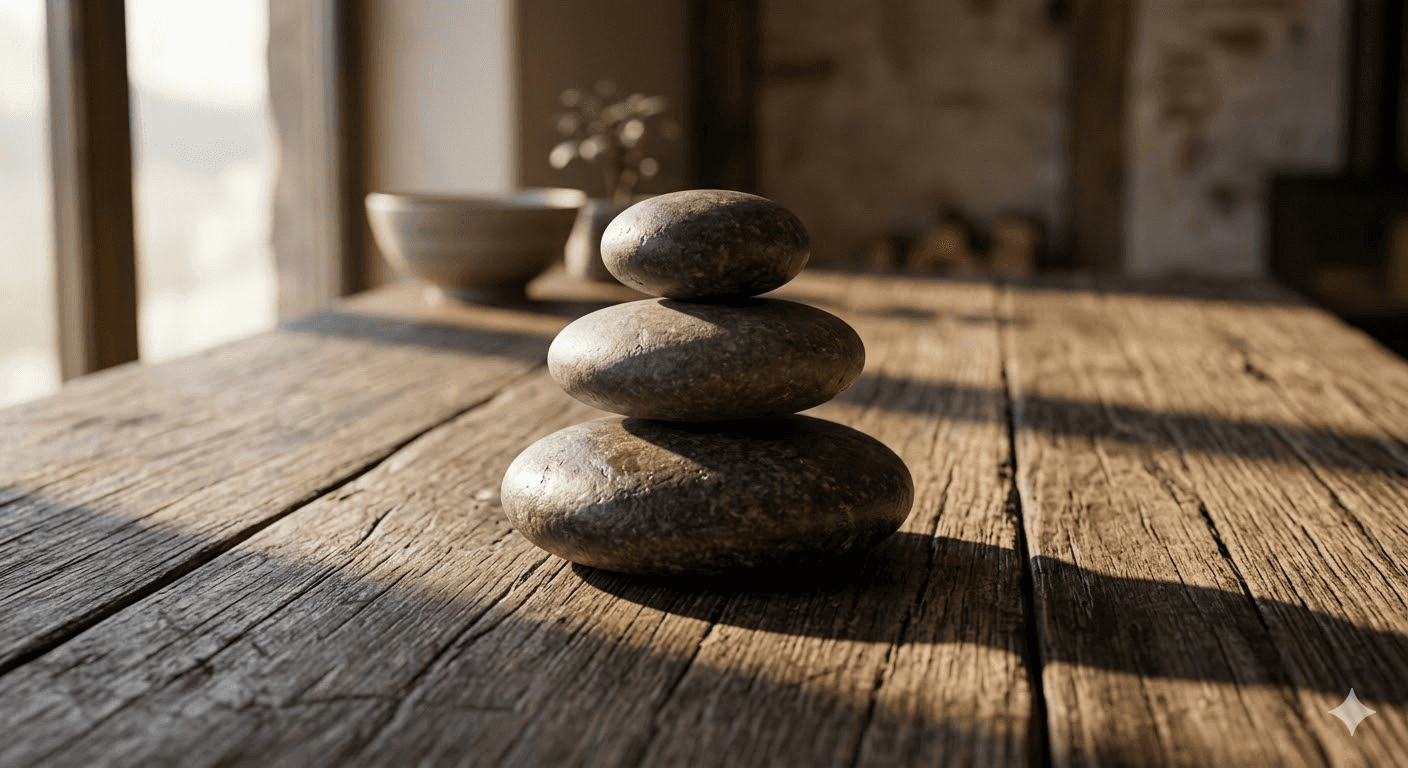 round river stones stacked in a zen balance