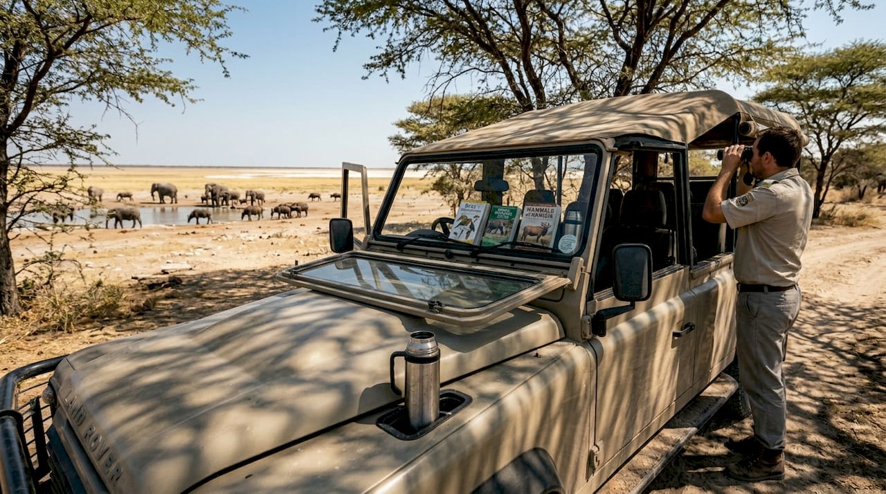 Safari guide scans savanna for big five