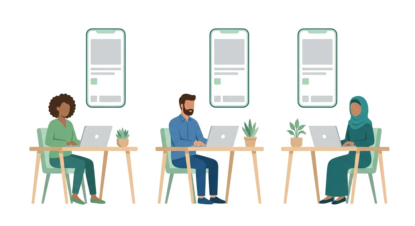 Solo founders and small teams build a mobile app using AI on their laptops