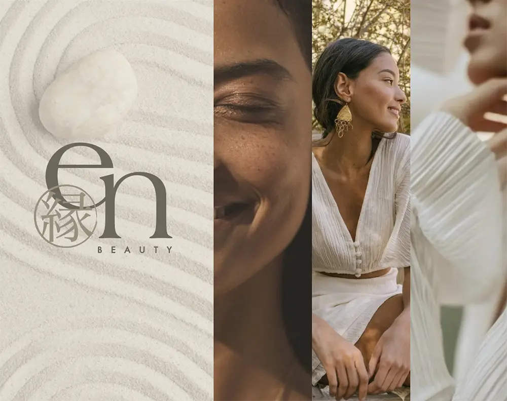 We see 3 women and a zen sand garden with the en beauty logo on it