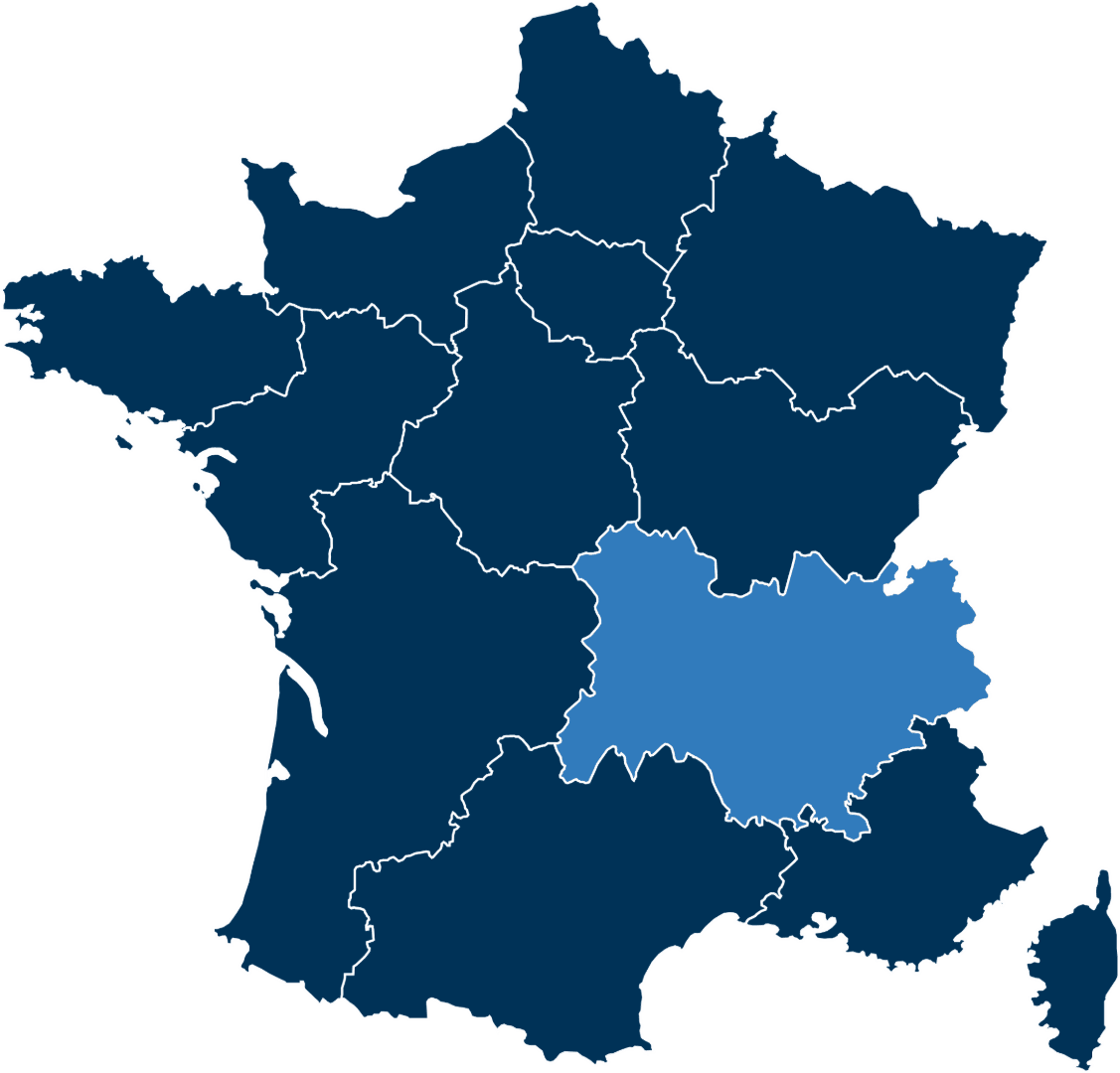 Carte de France avec Rhône-Alpes mis en avant