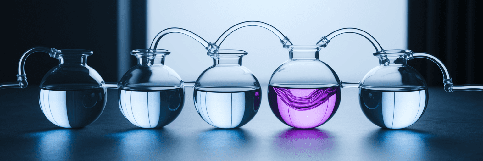 Interconnected glass vessels showing data flow.