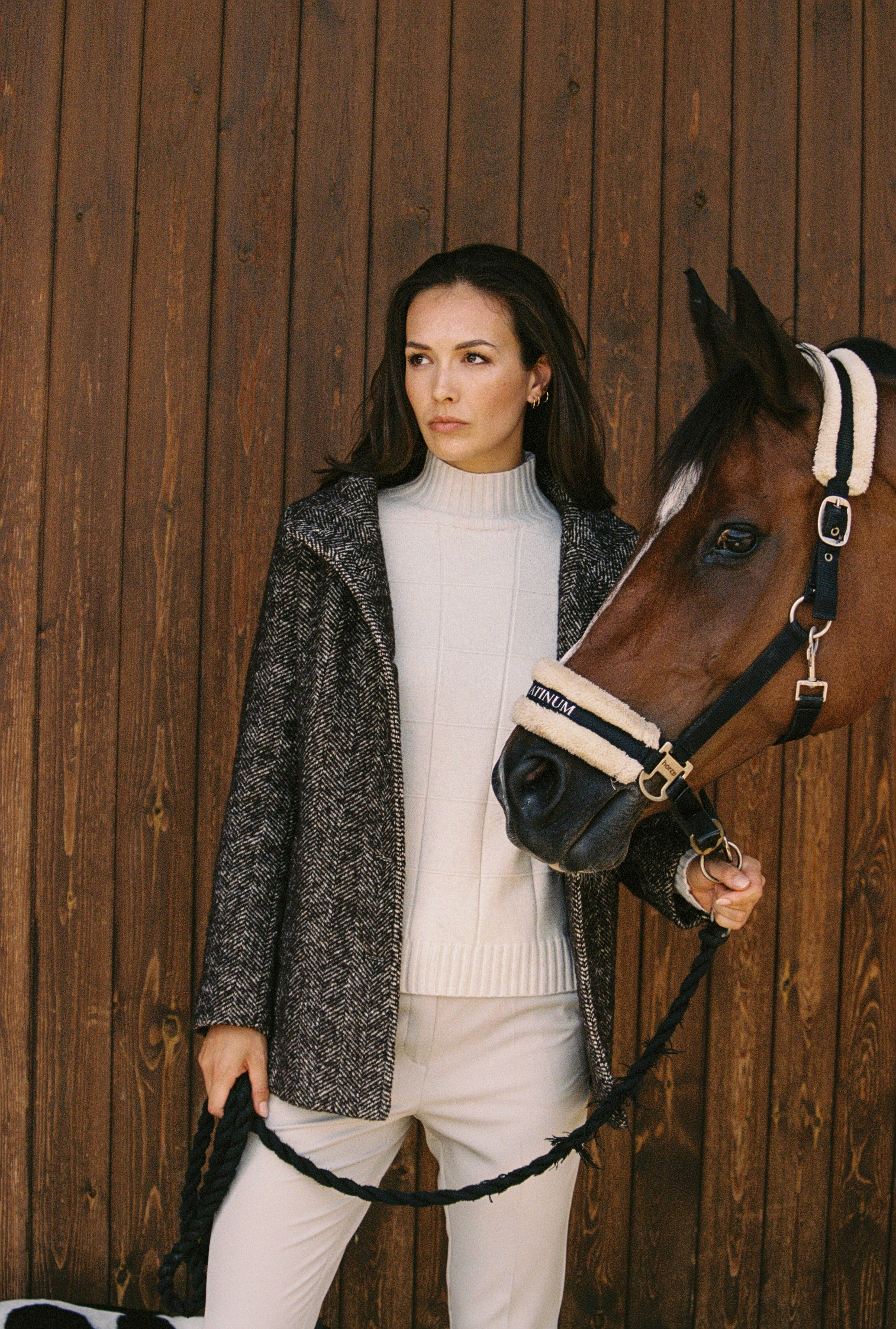 Flat lay of makeup essentials: brush, foundation, and powder on a beige background