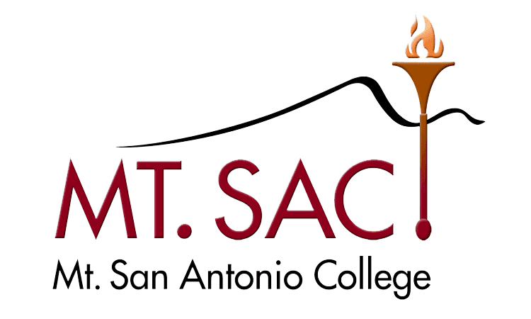 Logo of Mt. San Antonio College featuring the text "MT. SAC" and a stylized torch with a flame, set against a silhouette of a mountain range.