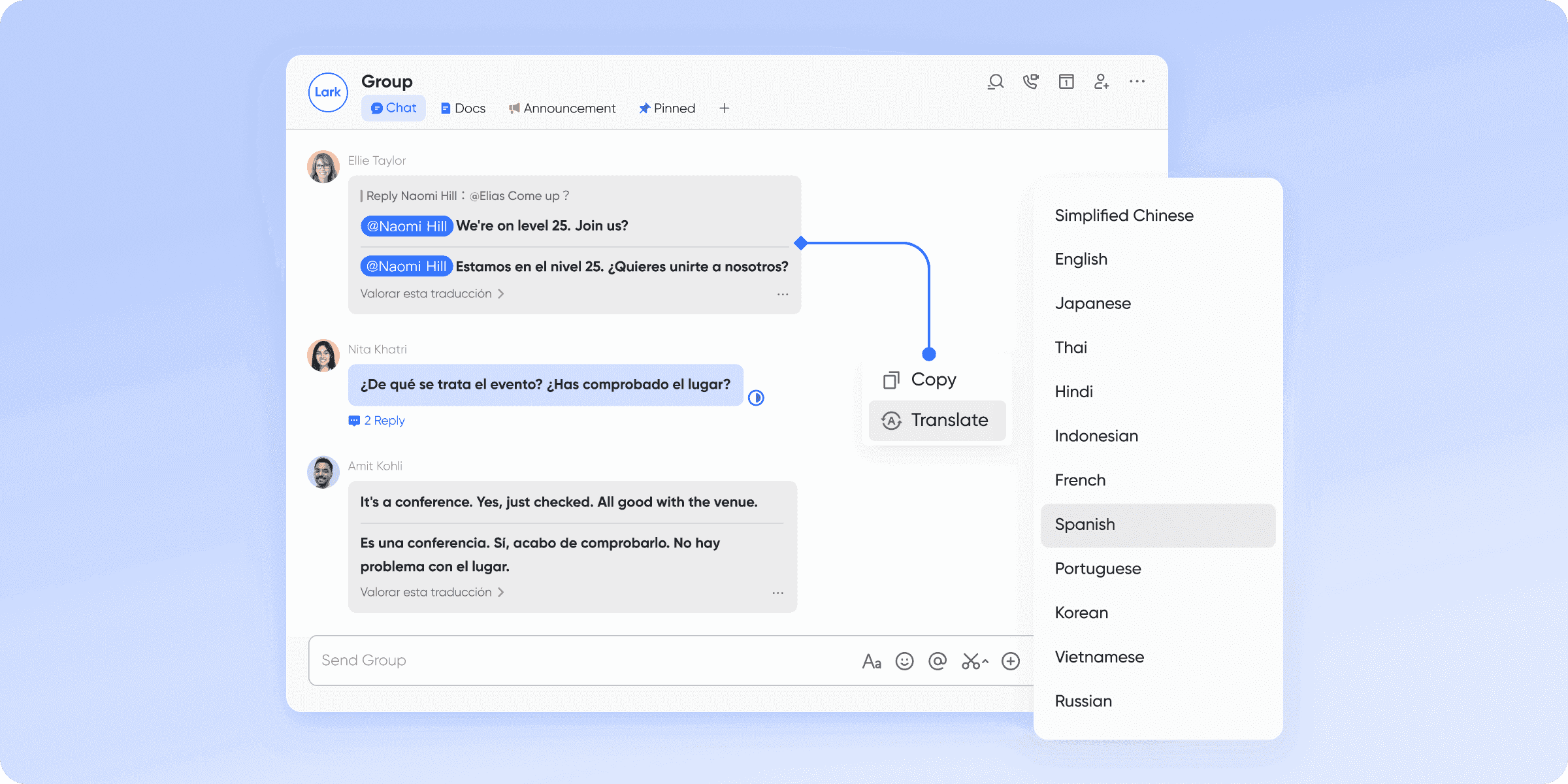 View content in your native language with Lark