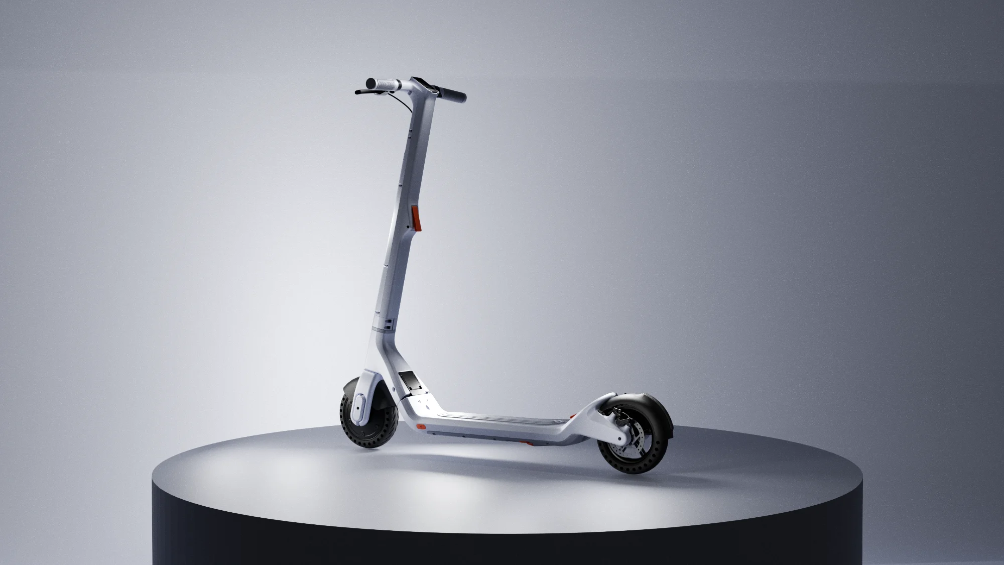 Industrial design render of a lightweight electric scooter frame designed for urban micromobility applications