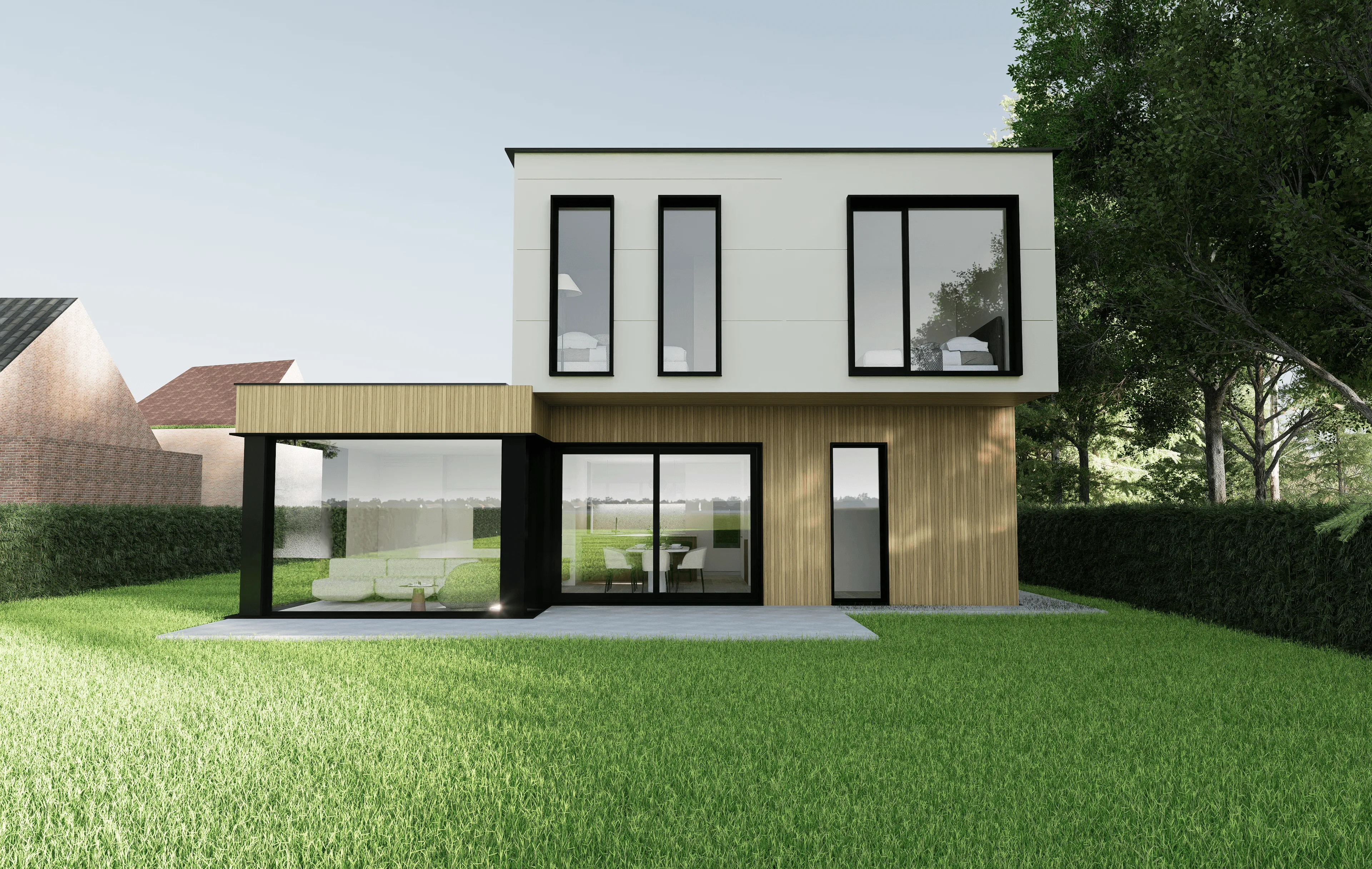 hub 166 achtergevel met gevelpanelen en hout