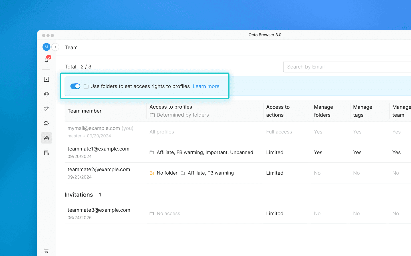 Once all permissions are set, enable the toggle