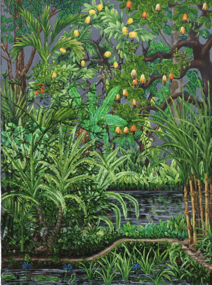 herd of sheep on road painting