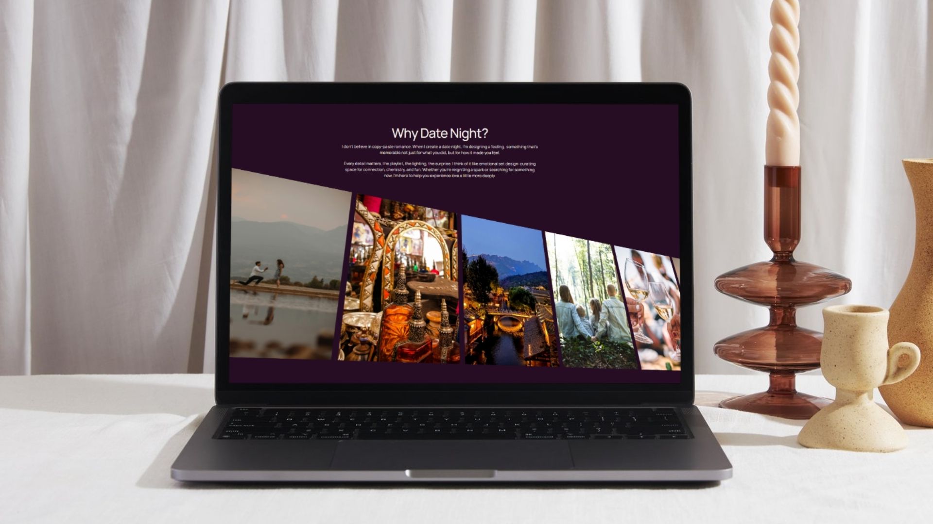 Events section of landing page design for Date Night planner