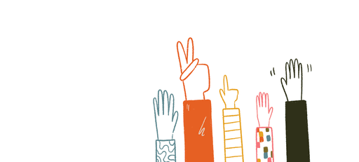 Illustration of diverse hands raised, signaling participation and engagement.