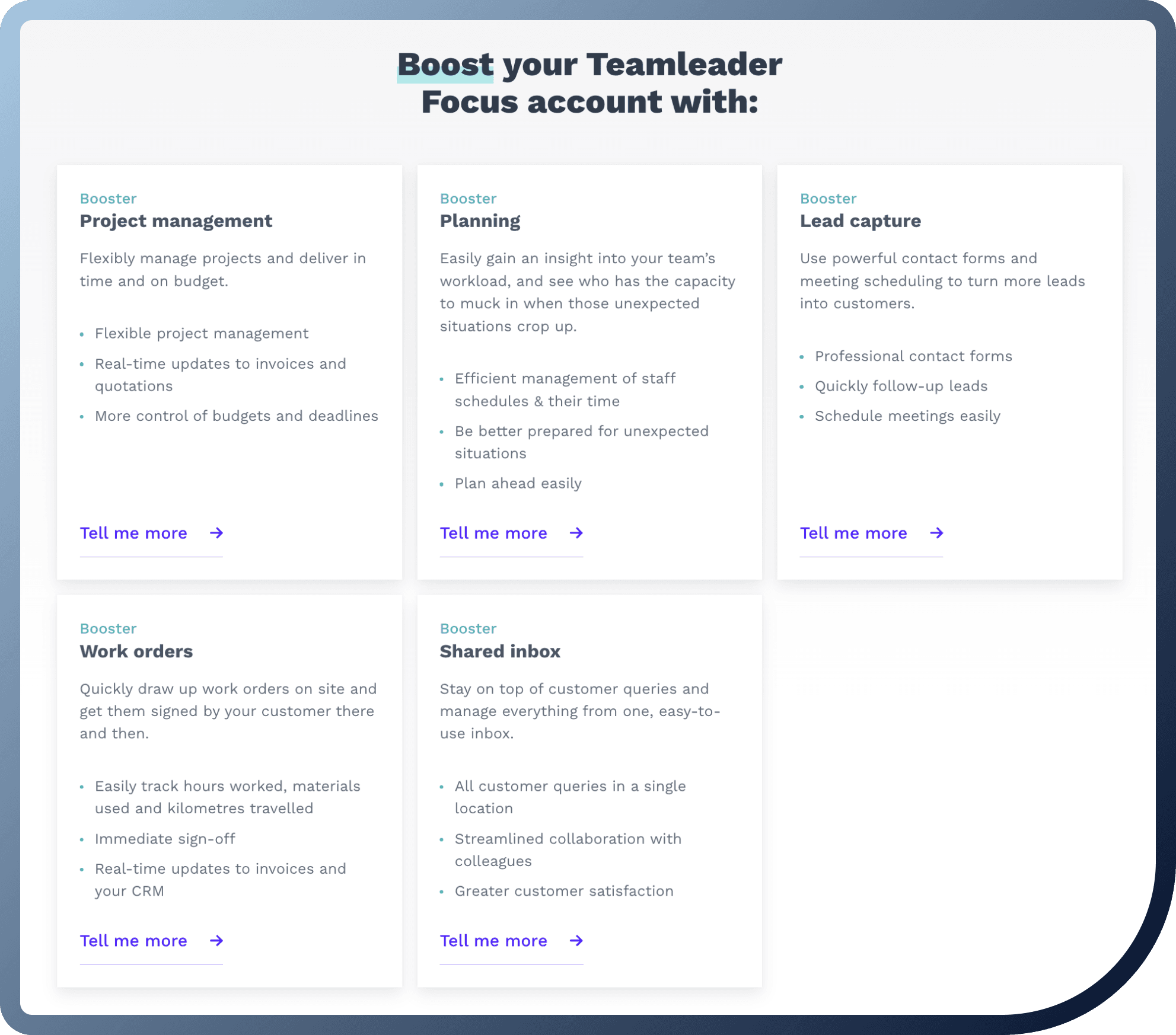 Teamleader features screenshot