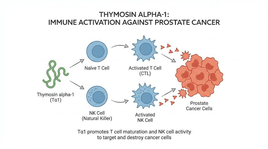 Thymosin alpha-1 immune activation pathway against prostate cancer cells
