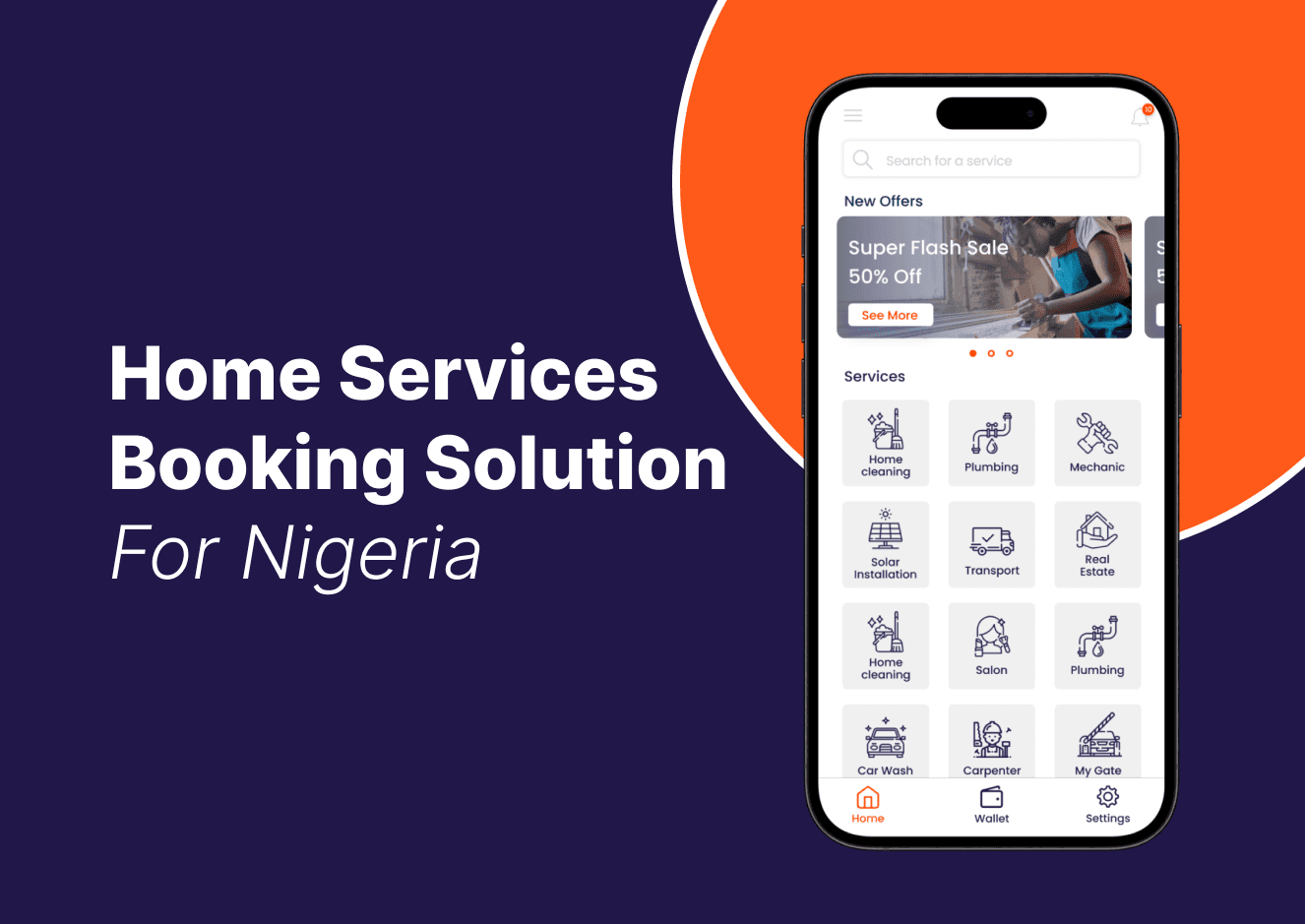 home service booking solution screen