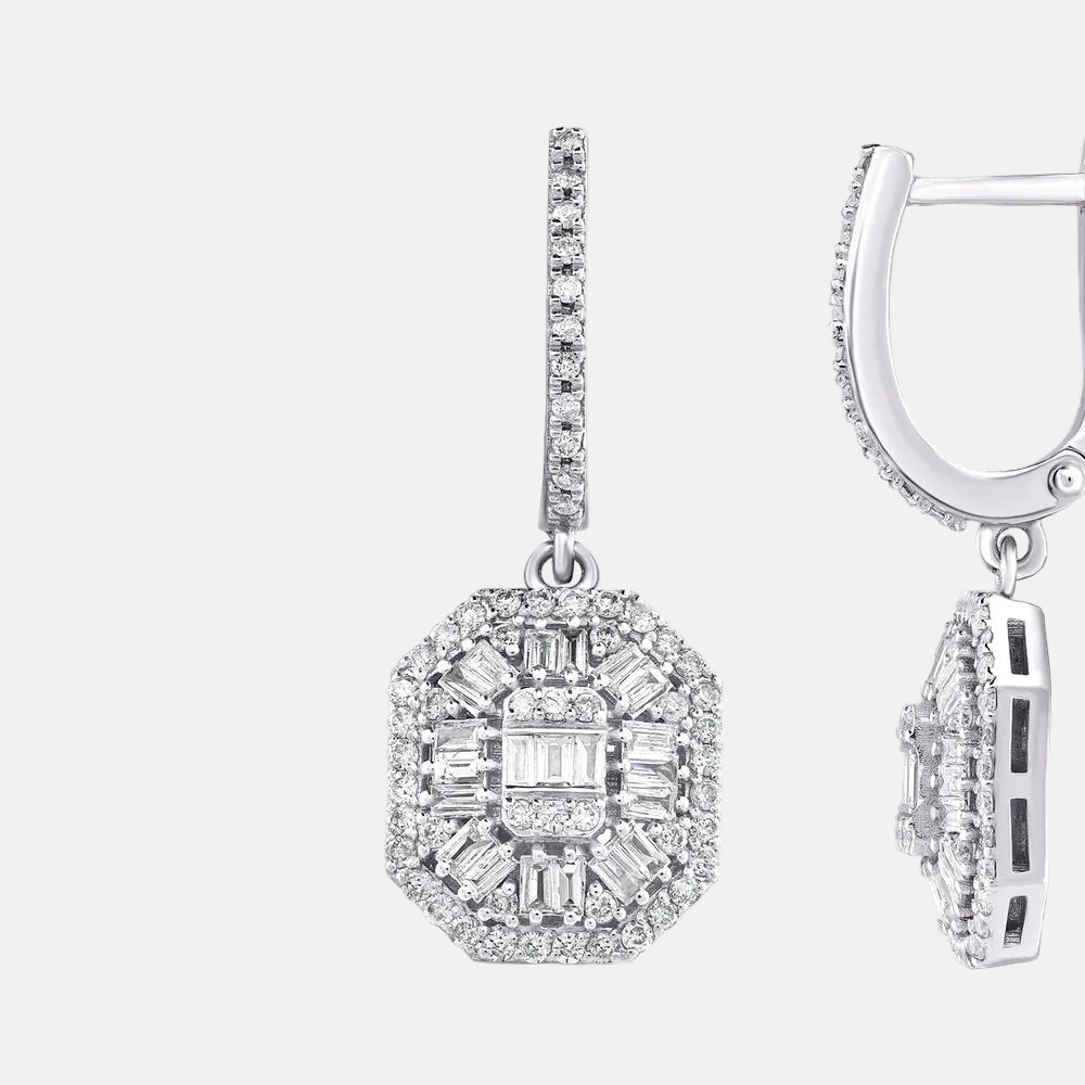 Assos 0.90 Karat Baget Pırlanta 14 Ayar Beyaz Altın Küpe