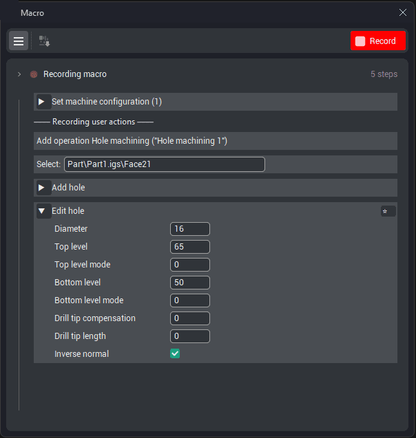 Interface d’enregistrement d’une macro dans ENCY 3.0.