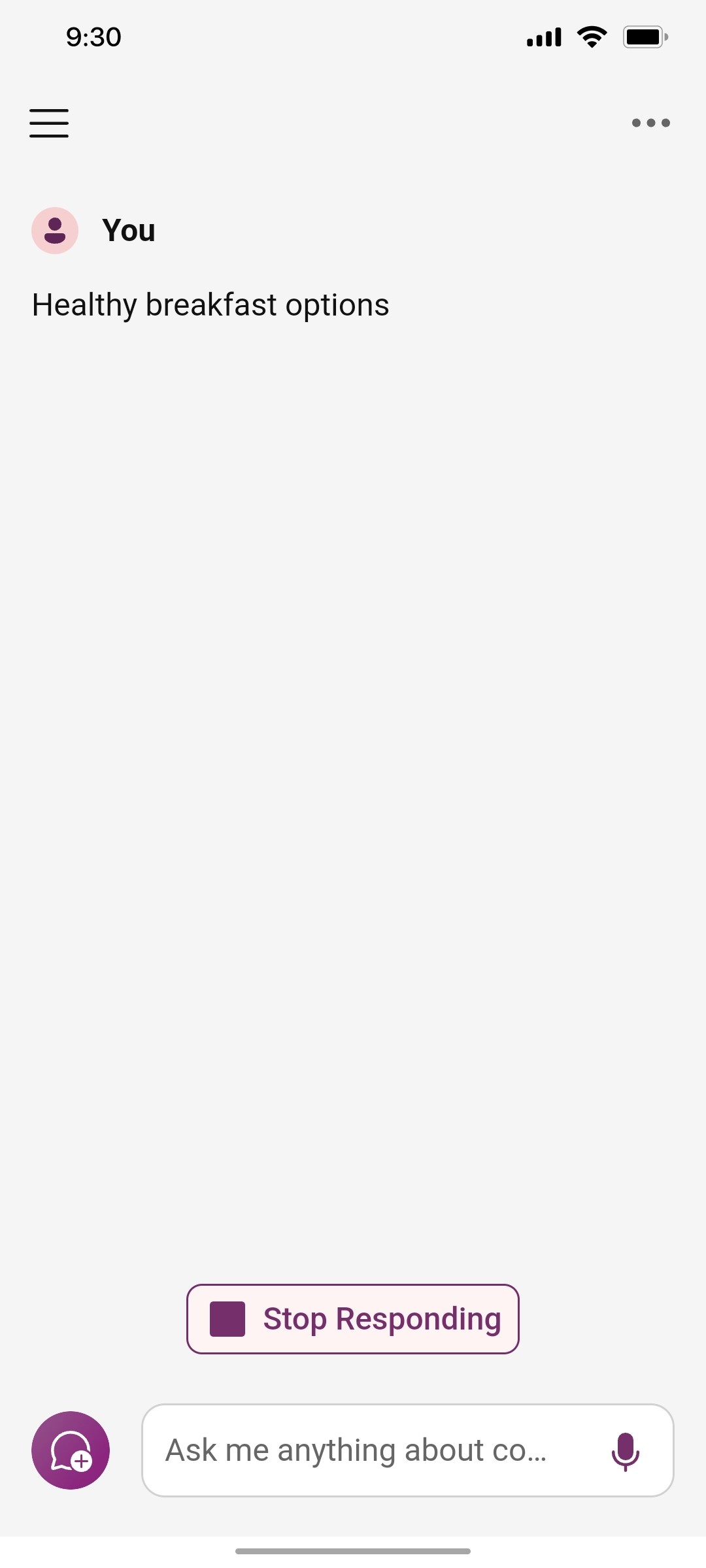 Microsoft copilot Cooking Assistant chat screen