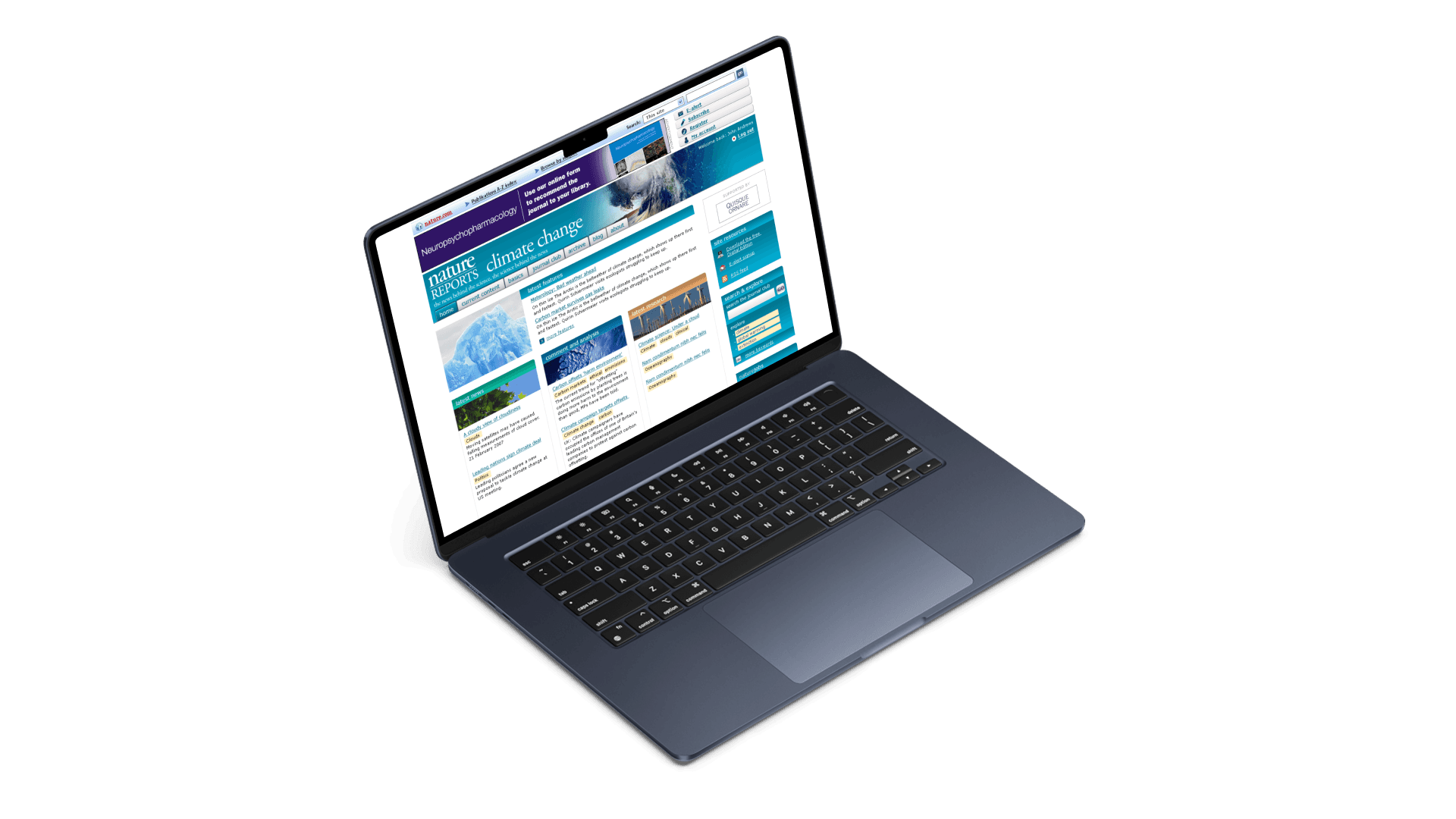 Laptop with Nature Reports Climate Change