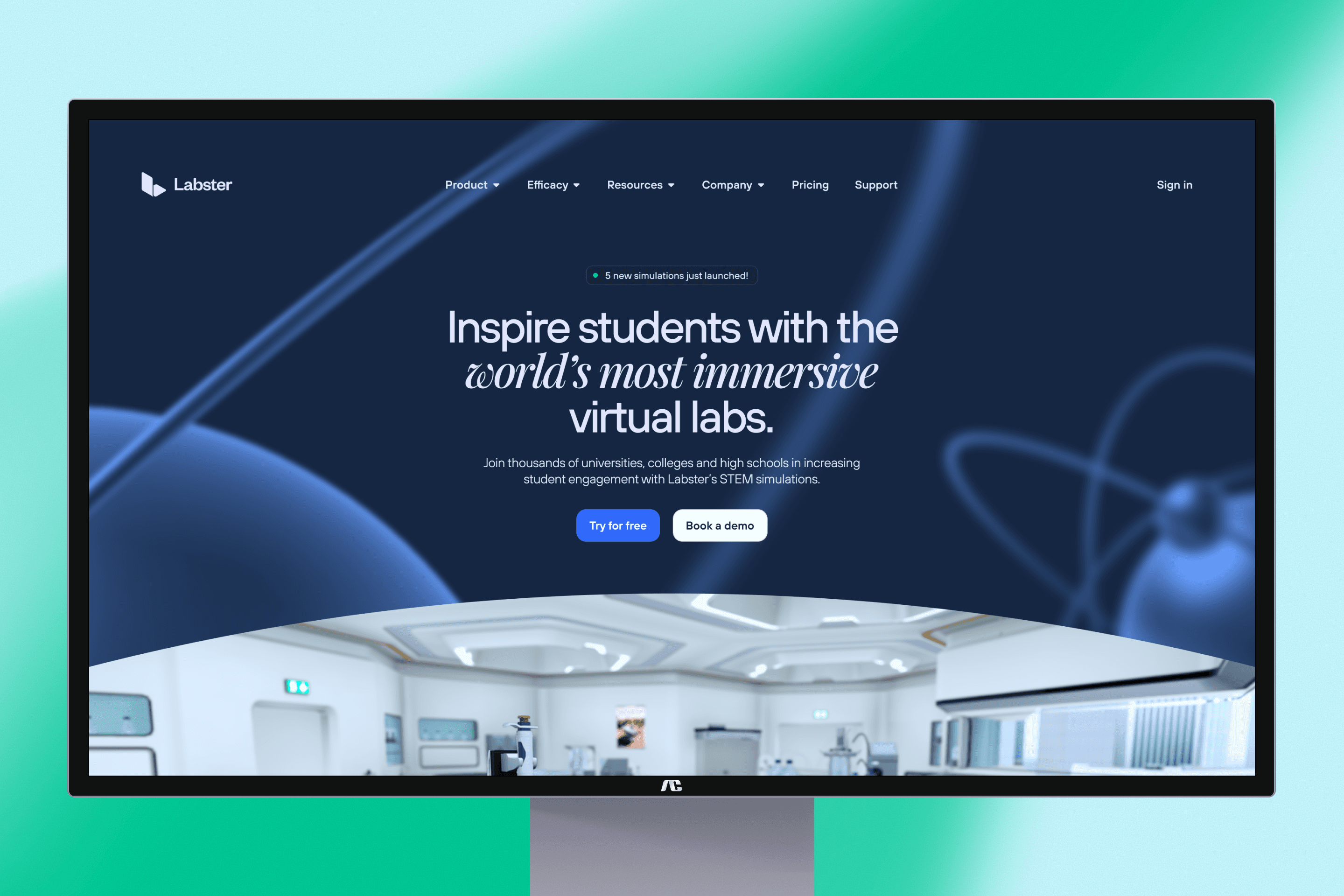 Mockup of a rebranded Labster home page shown in a desktop display.