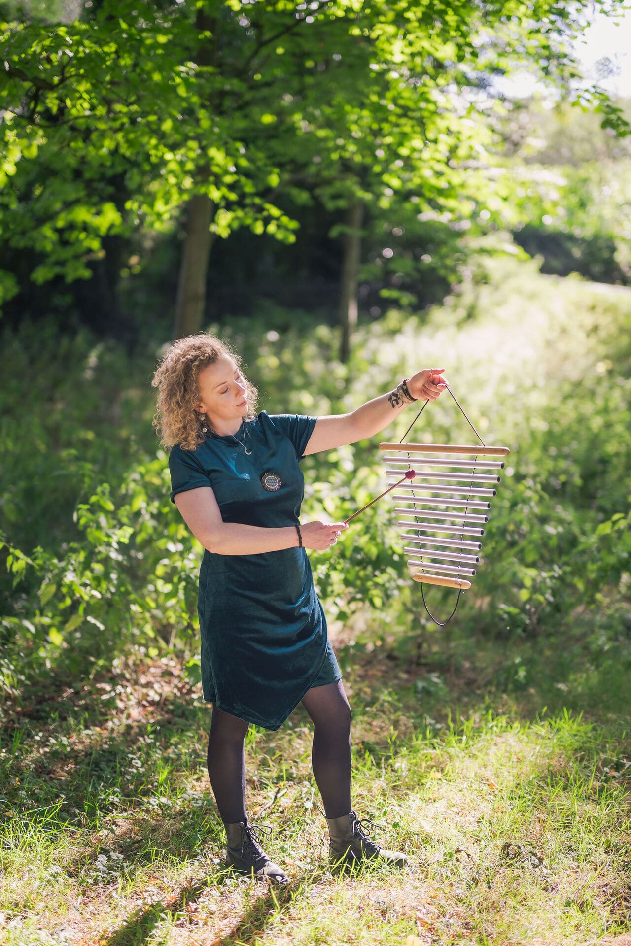 Maryrose playing chimes