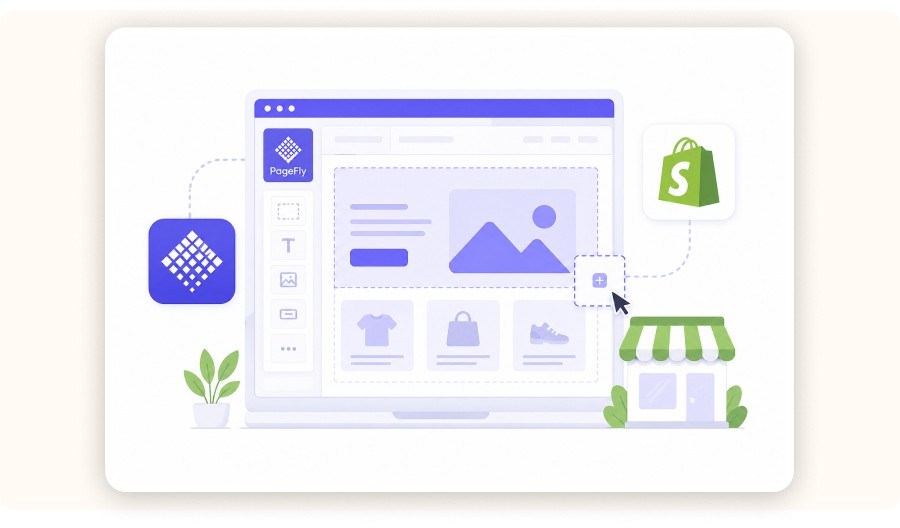 Simple illustration of PageFly builder integrated with Shopify store interface