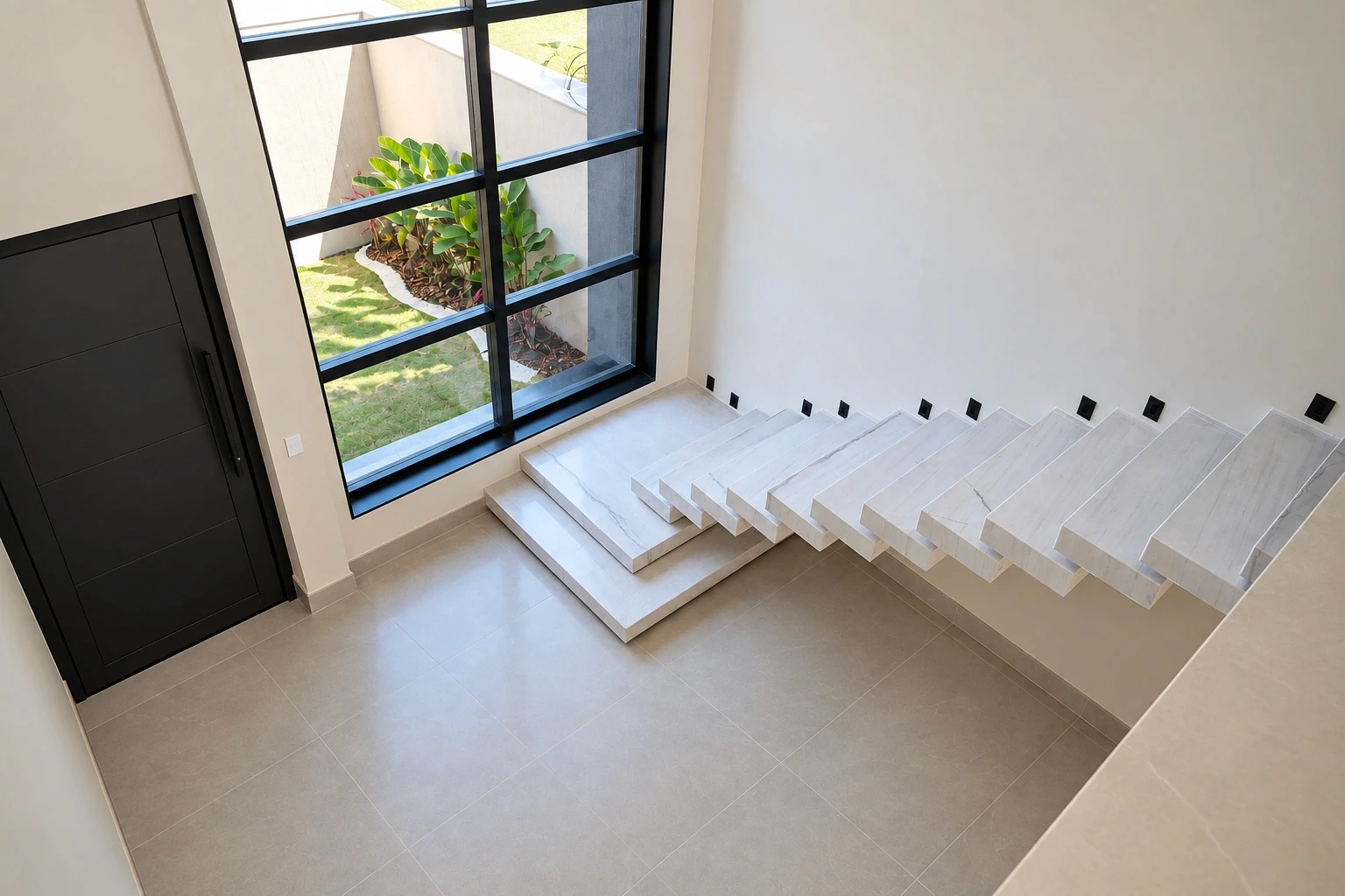 Sala de estar e escada · antes