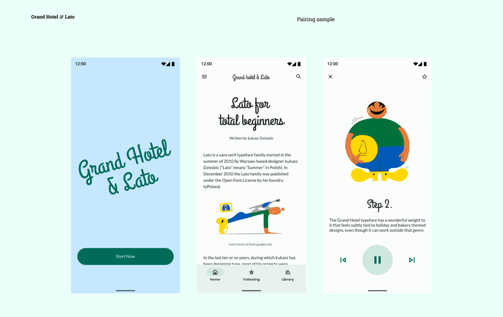 Best fonts for website Grand Hotel & Lato pairing sample
