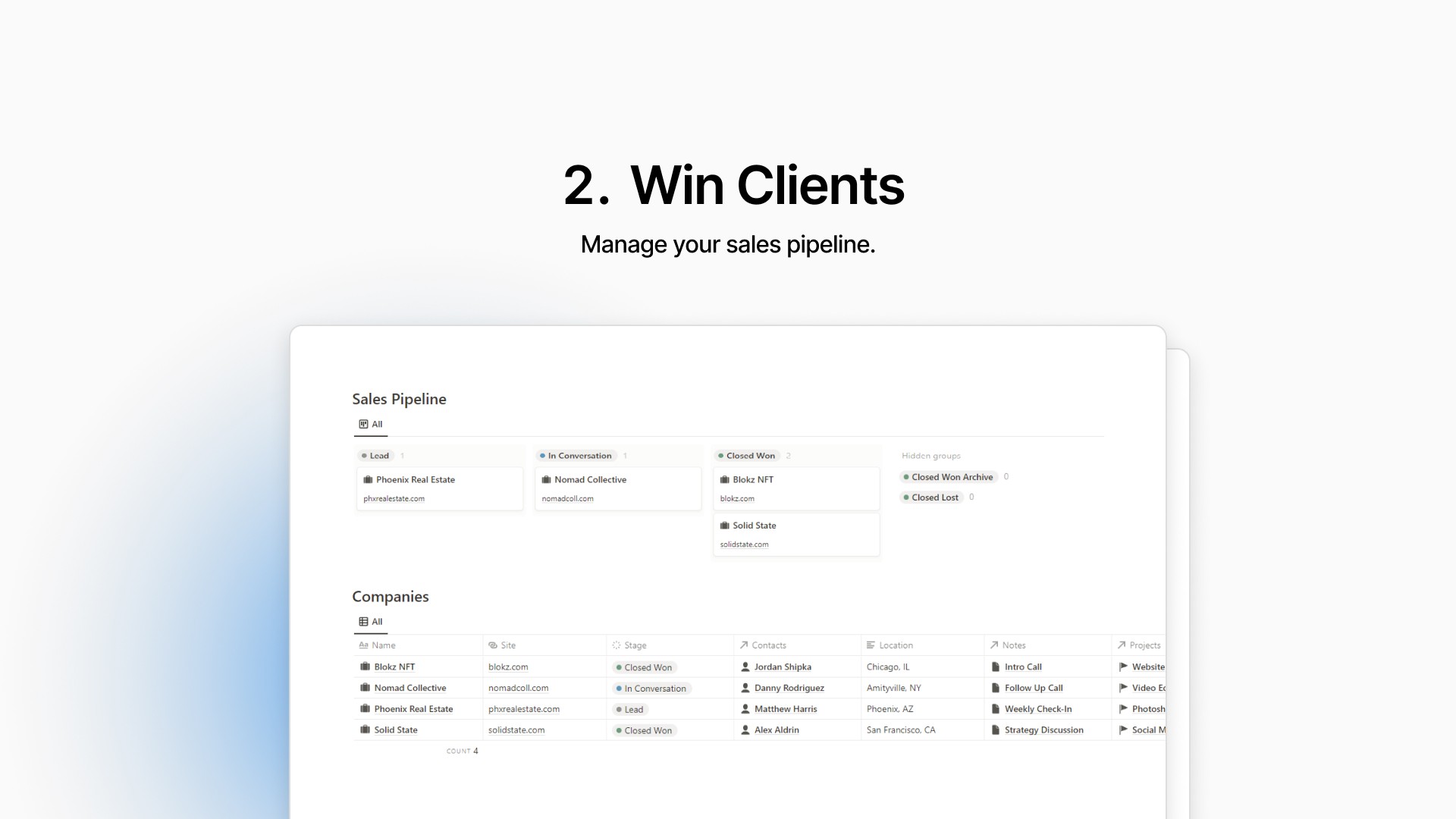 Notion Sales CRM screenshot showing sales pipeline management page