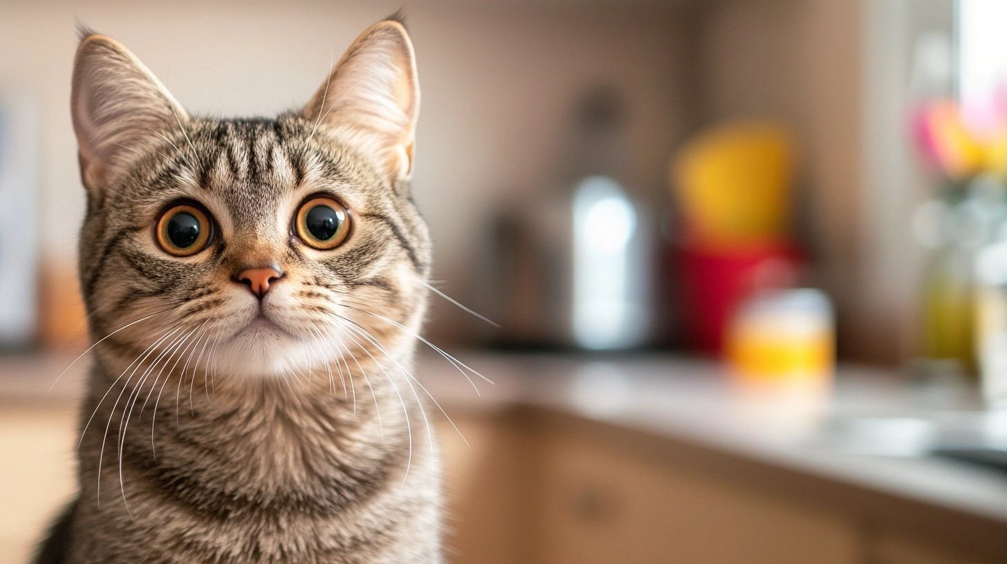 A famous cat in a kitchen