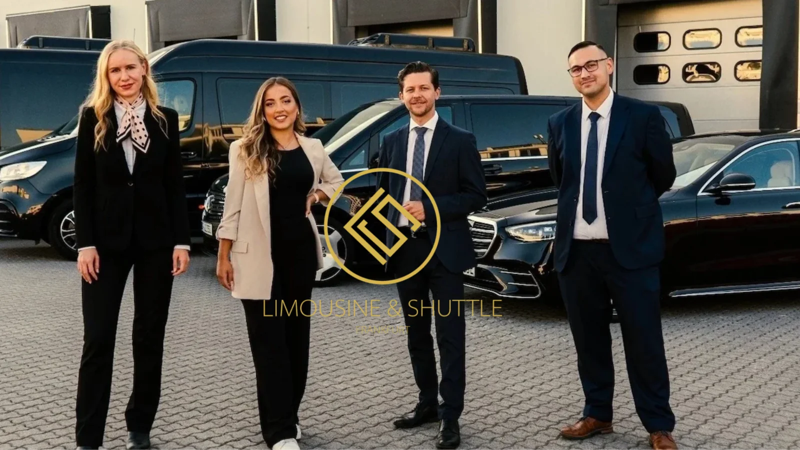 Das Team von Limousine & Shuttle Service Frankfurt vor Mercedes S-Klasse, V-Klasse und Sprinter