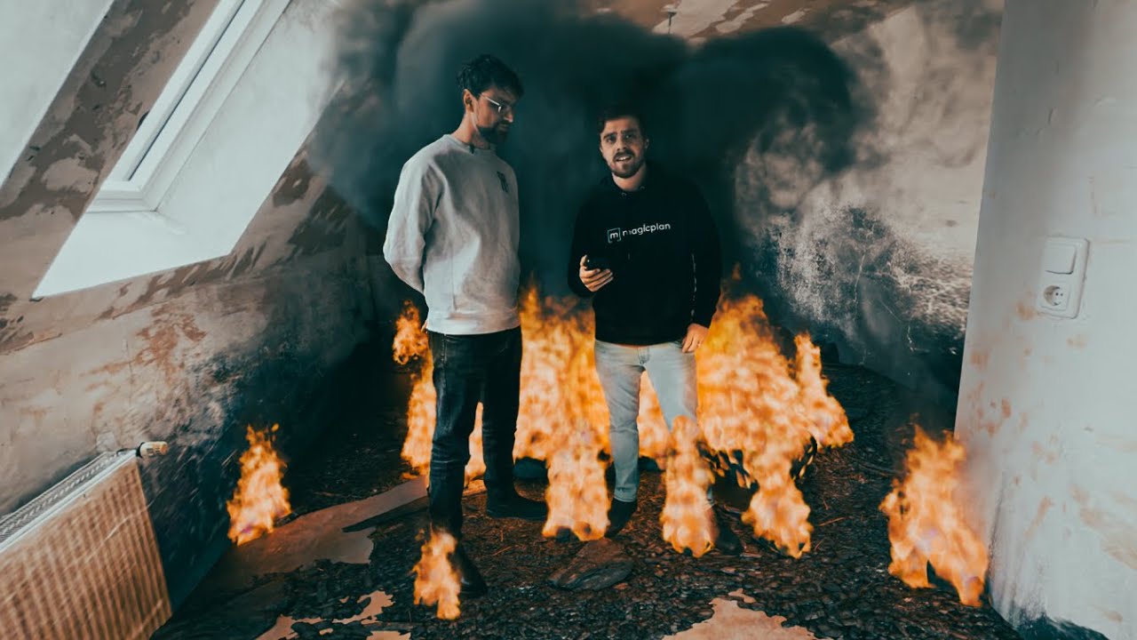 restorers in a room damaged by fire