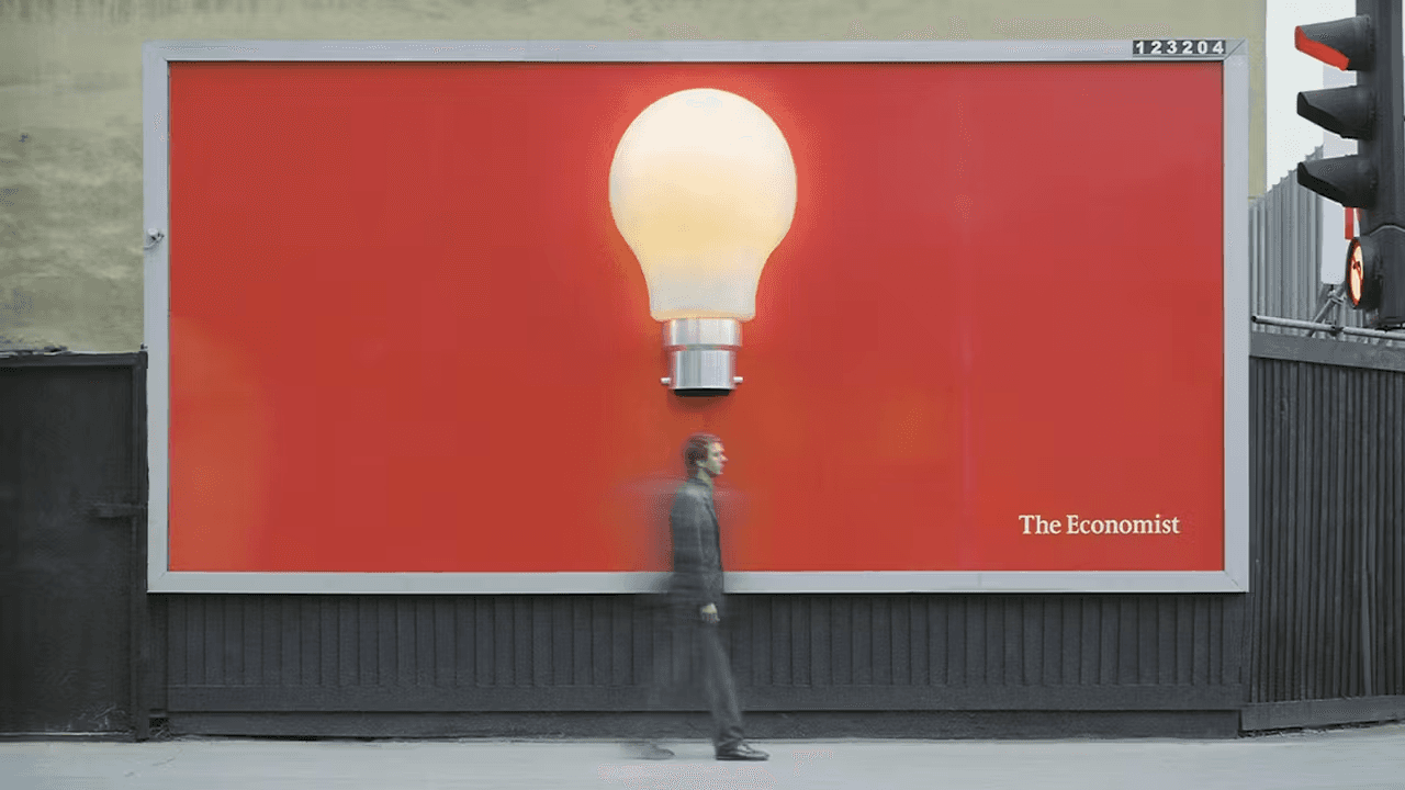 The Economists Lightbulb Billboard static image for top ad campaigns of all time.