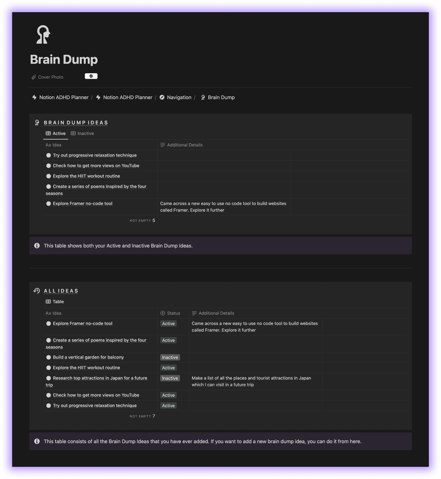 Track and Manage Brain Dump Ideas using Notion