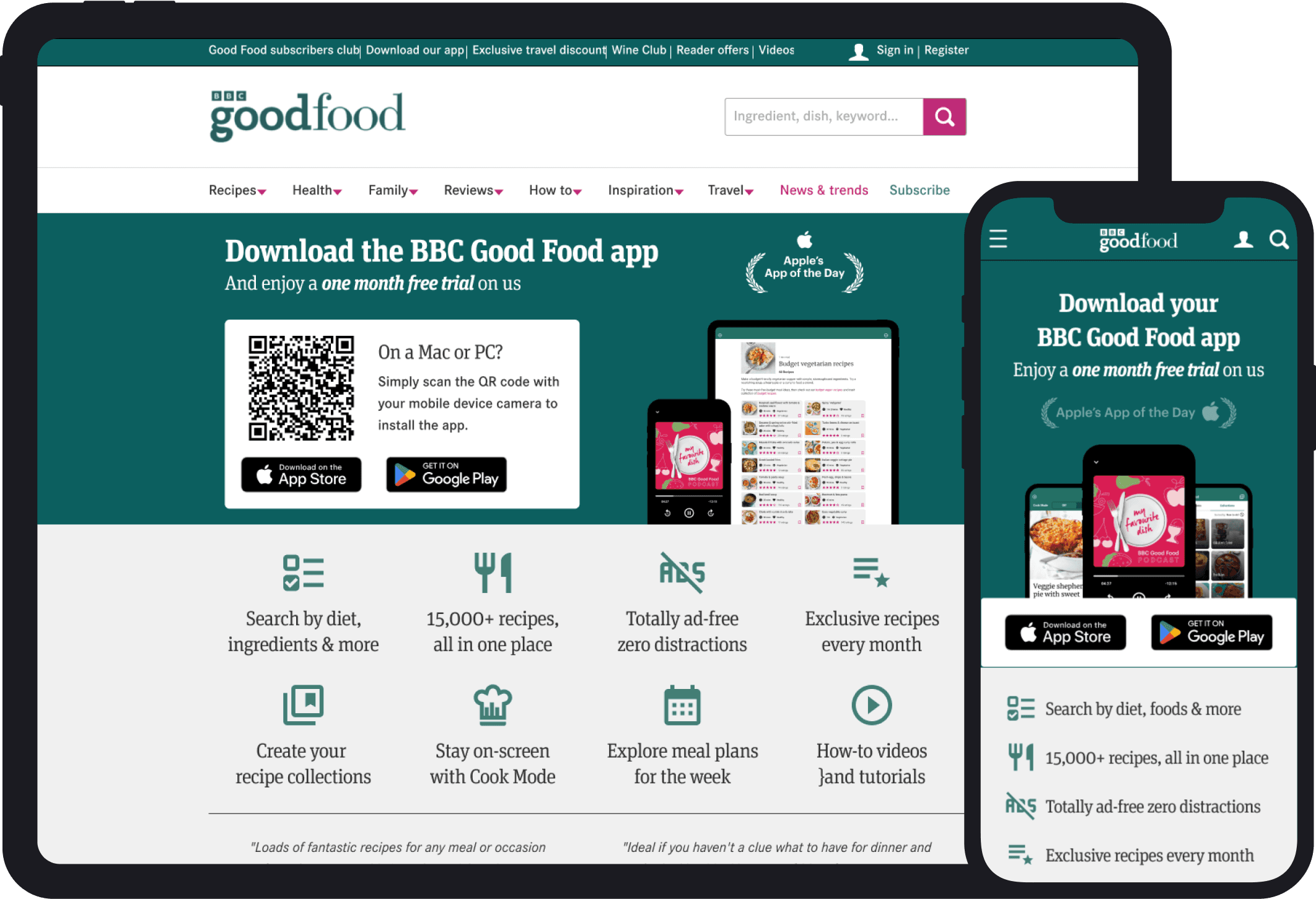 BBC Good Food - app landing page