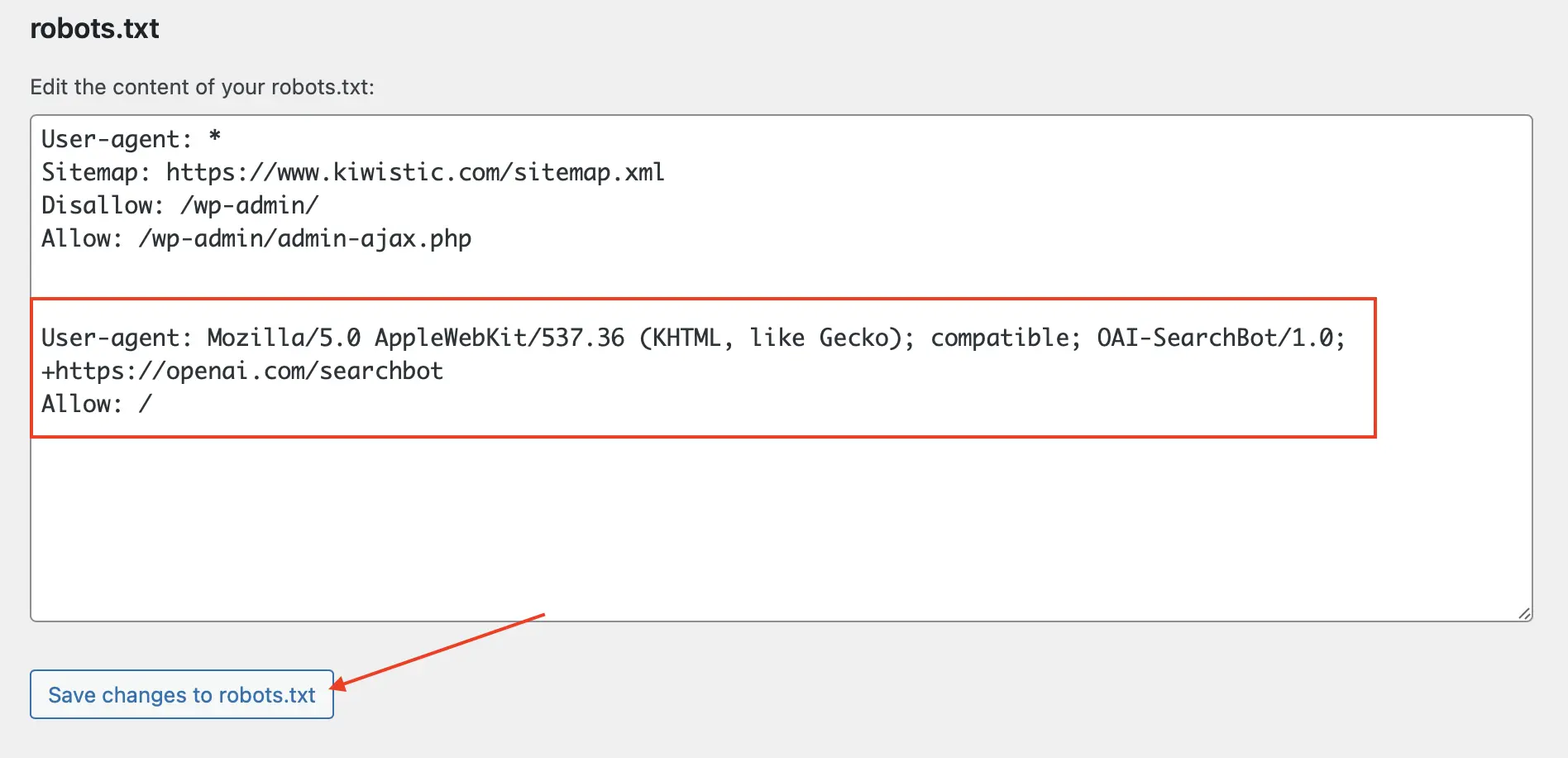 save changes to robot