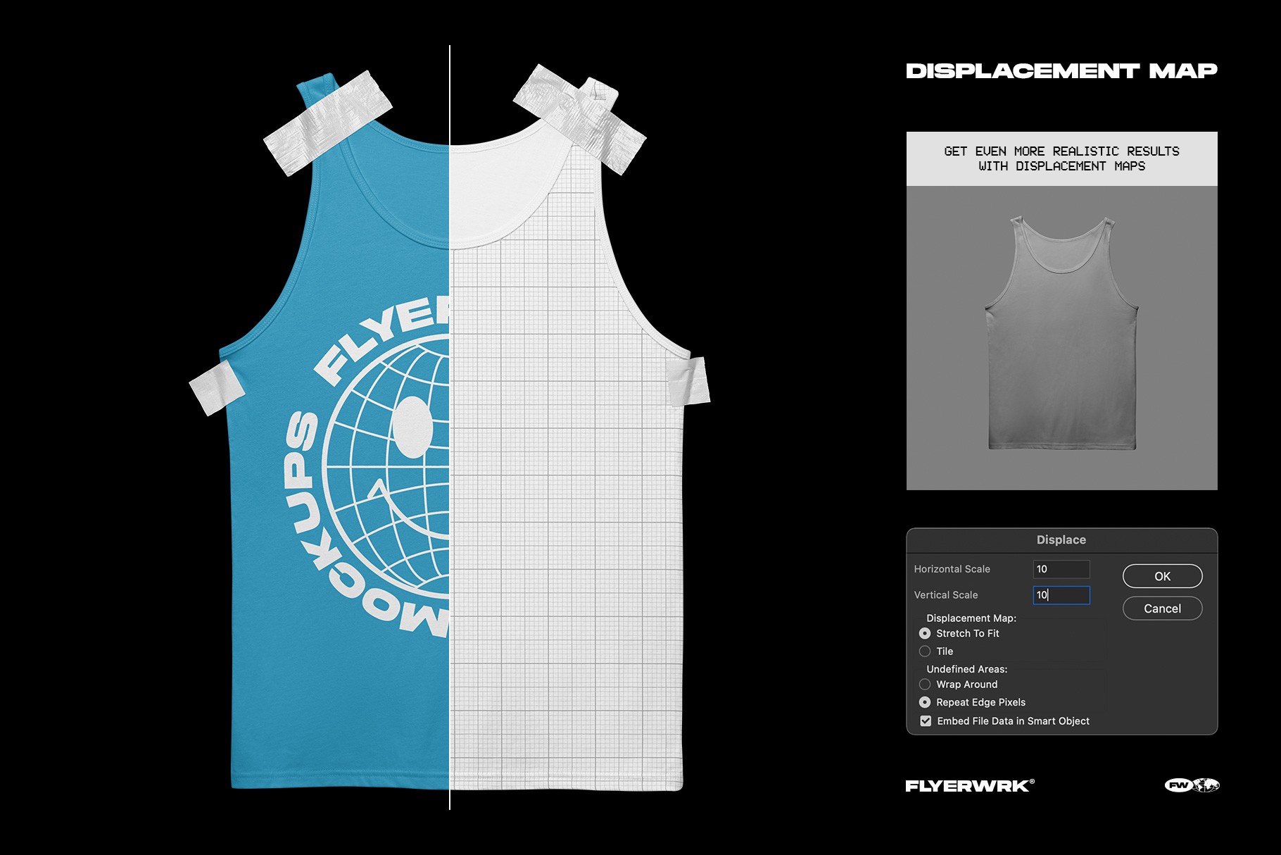 Bella+Canvas 3480 Tanktop Taped mockup displacement map for realistic print effects