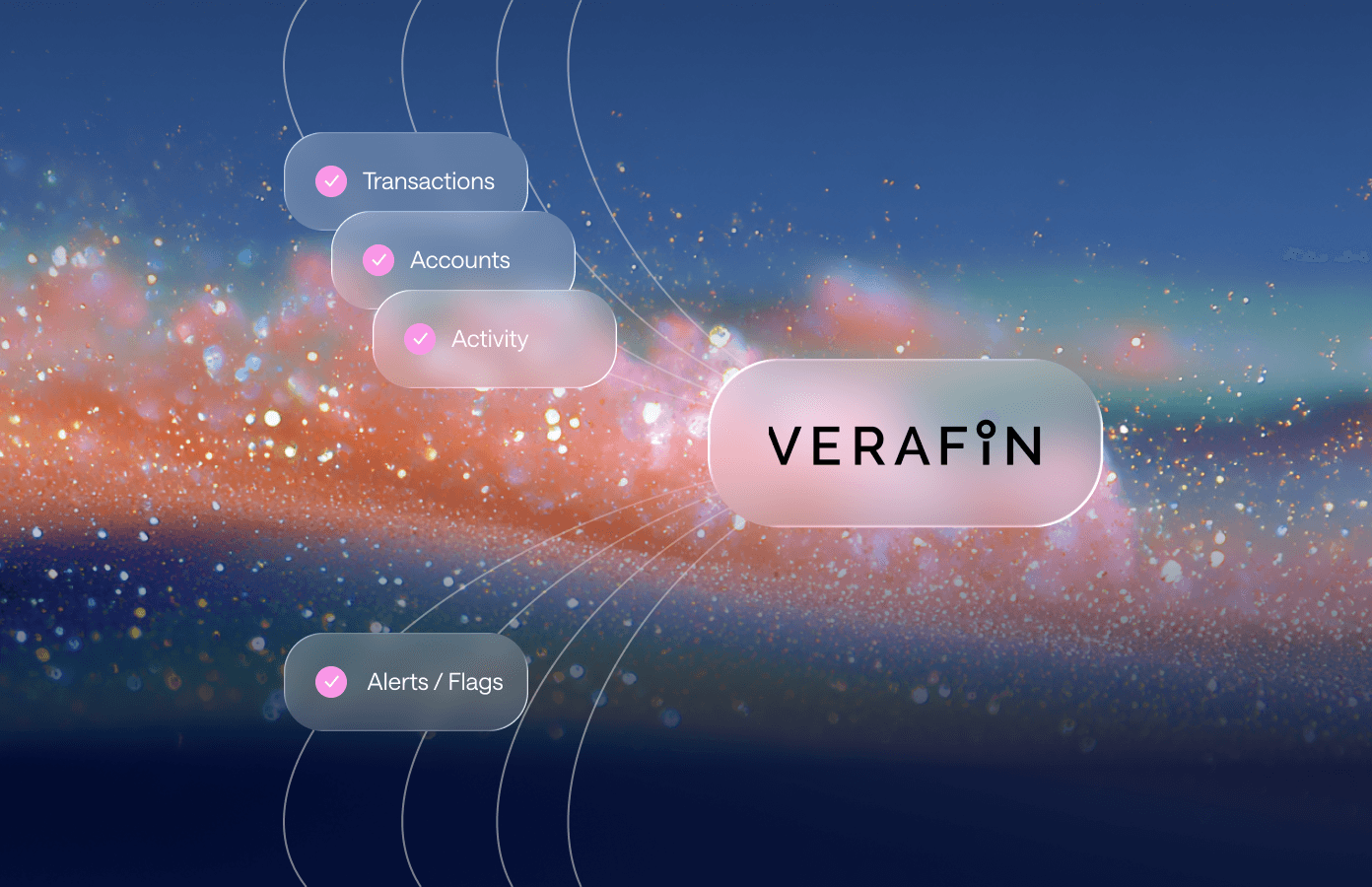 Abstract hero image showing a dynamic wave of orange and blue particles on a gradient background.